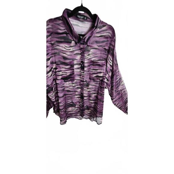 Nasty Gal Size 18 Purple and Black Sheer Button-Up Blouse with Animal Print - Picture 10 of 16